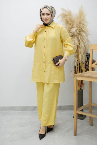 Düğmeli Modal Takım TSD260169 Sarı - 3