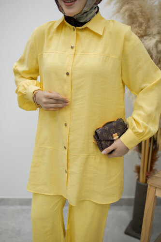 Düğmeli Modal Takım TSD260169 Sarı - 4