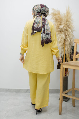 Düğmeli Modal Takım TSD260169 Sarı - 6