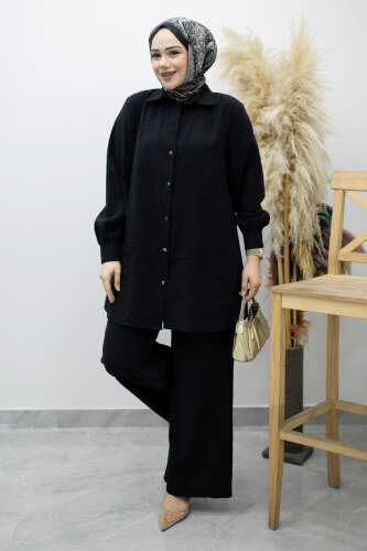 Düğmeli Modal Takım TSD260169 Siyah - 3