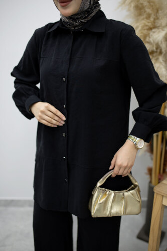 Düğmeli Modal Takım TSD260169 Siyah - 4