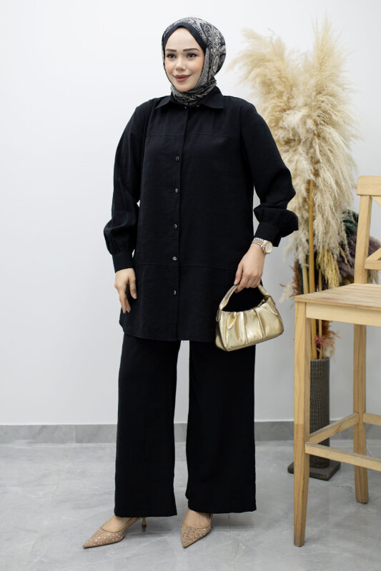 Düğmeli Modal Takım TSD260169 Siyah - 5