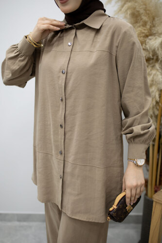 Düğmeli Modal Takım TSD260169 Vizon - 4