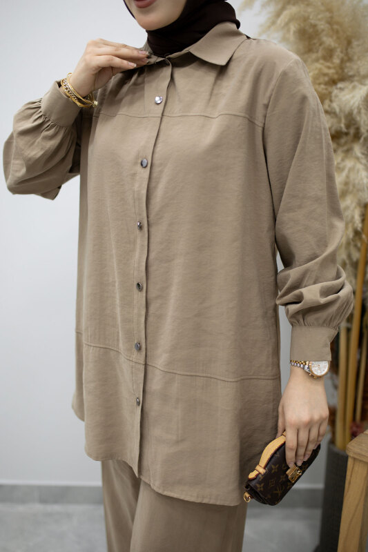 Düğmeli Modal Takım TSD260169 Vizon - 4