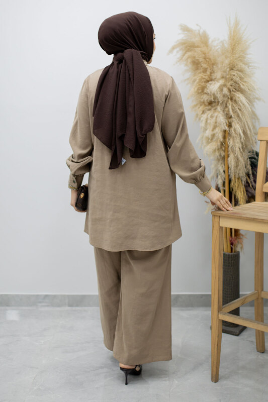 Düğmeli Modal Takım TSD260169 Vizon - 6