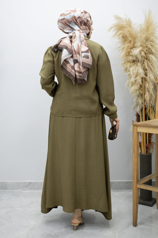 Düğmeli Pens Detaylı Etekli Takım TSD260188 Haki - 6