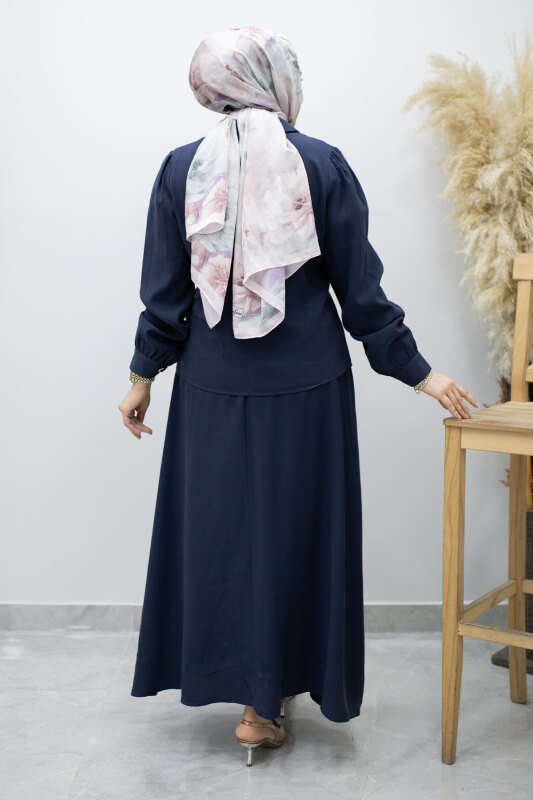 Düğmeli Pens Detaylı Etekli Takım TSD260188 Lacivert - 6