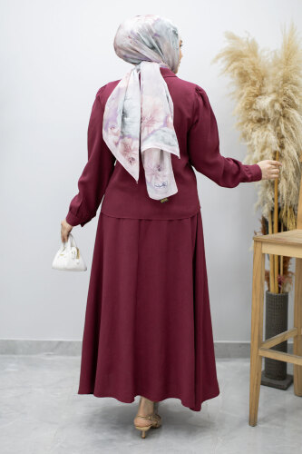 Düğmeli Pens Detaylı Etekli Takım TSD260188 Mürdüm - 6