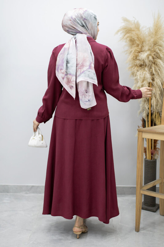 Düğmeli Pens Detaylı Etekli Takım TSD260188 Mürdüm - 6