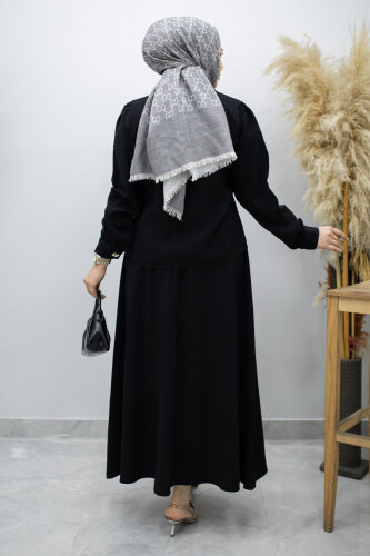 Düğmeli Pens Detaylı Etekli Takım TSD260188 Siyah - 6