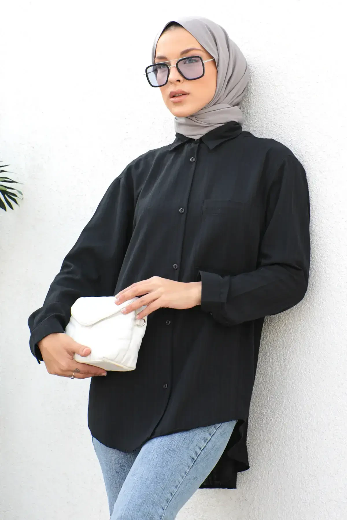 Düğmeli Tunik TSD230105 Siyah - Tesettür Dünyası