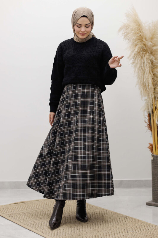 Ekose Etek TSD260102 Acı Kahve - Tesettür Dünyası