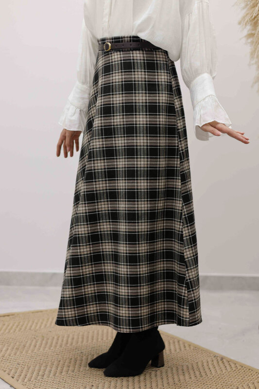 Ekose Etek TSD260102 Bej - Tesettür Dünyası (1)