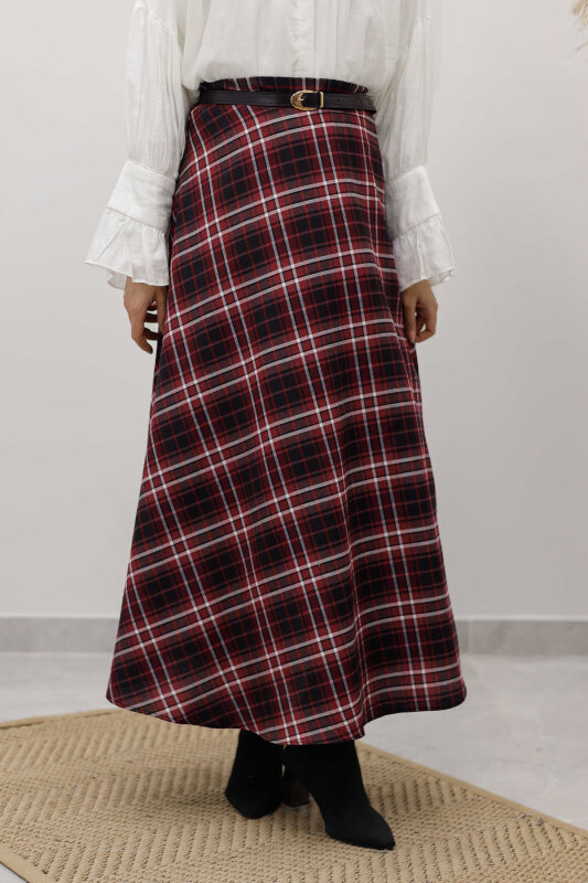 Ekose Etek TSD260102 Bordo - Tesettür Dünyası (1)