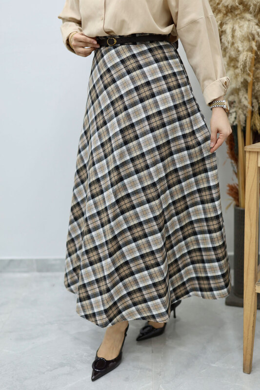 Ekose Etek TSD260102 Camel - Tesettür Dünyası (1)