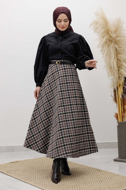 Ekose Etek TSD260102 Gri - Tesettür Dünyası