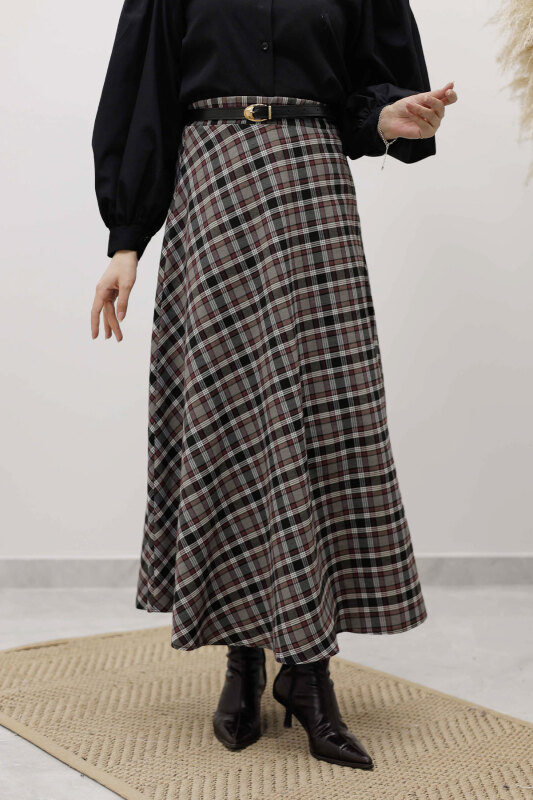 Ekose Etek TSD260102 Gri - Tesettür Dünyası (1)