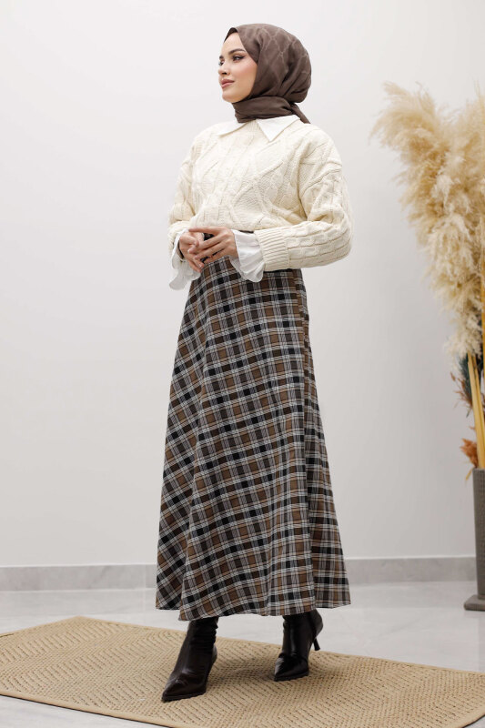 Ekose Etek TSD260102 Kahverengi - 4