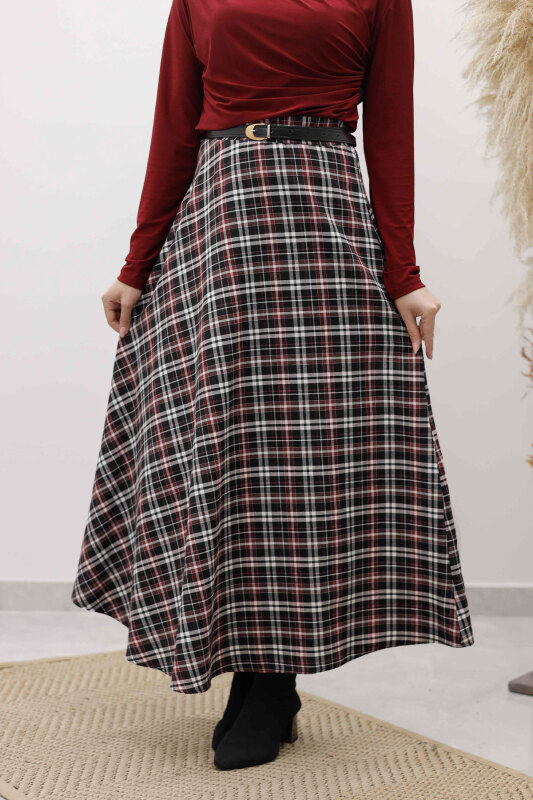 Ekose Etek TSD260102 Kırmızı - Tesettür Dünyası (1)