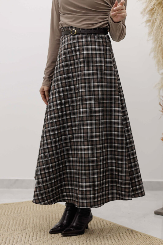 Ekose Etek TSD260102 Koyu Kahve - Tesettür Dünyası (1)