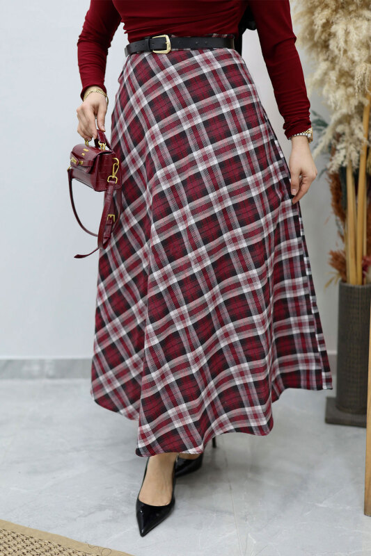 Ekose Etek TSD260102 Mürdüm - Tesettür Dünyası (1)