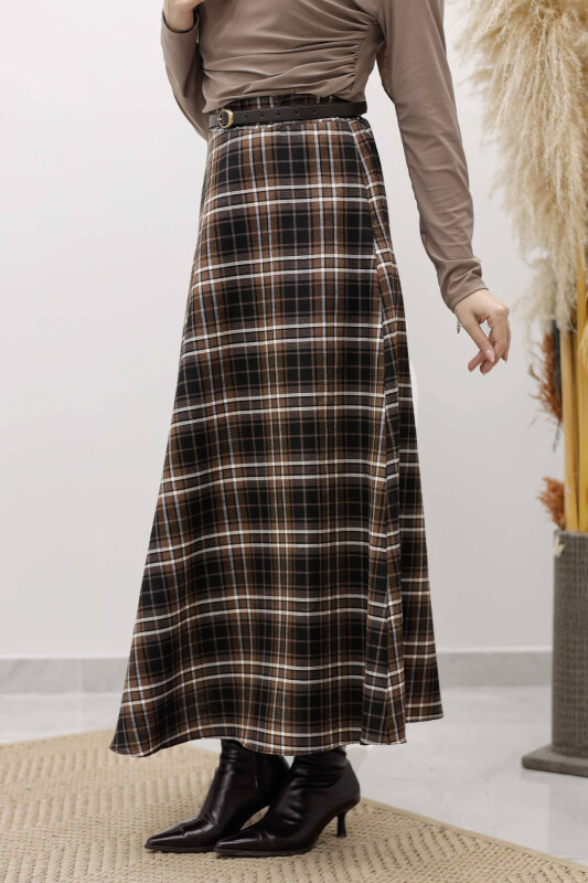 Ekose Etek TSD260102 Taba - Tesettür Dünyası (1)