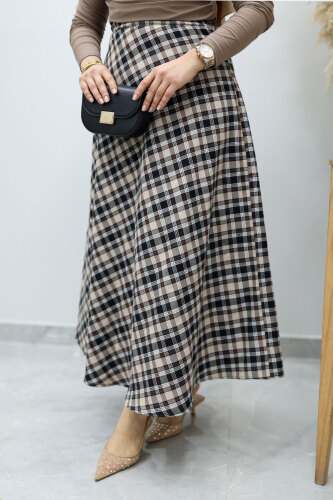 Ekose Etek TSD260102 Taş Rengi - Tesettür Dünyası (1)