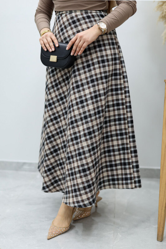 Ekose Etek TSD260102 Taş Rengi - Tesettür Dünyası (1)