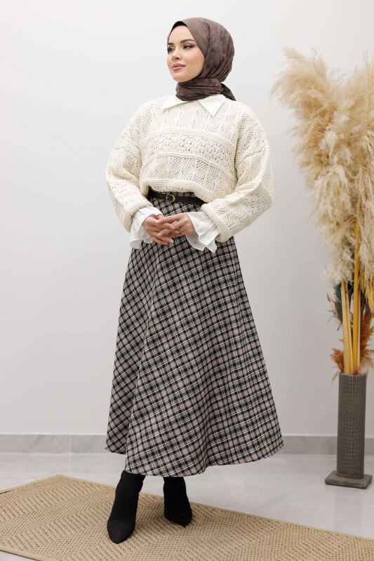 Ekose Etek TSD260102 Vizon - Tesettür Dünyası