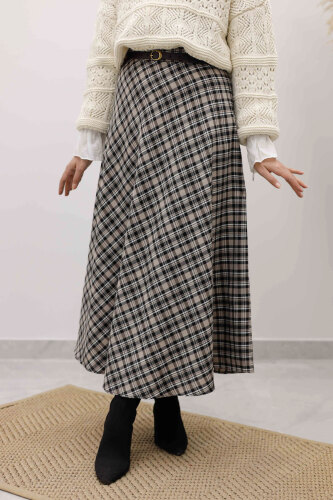 Ekose Etek TSD260102 Vizon - Tesettür Dünyası (1)