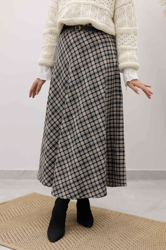 Ekose Etek TSD260102 Vizon - Tesettür Dünyası (1)