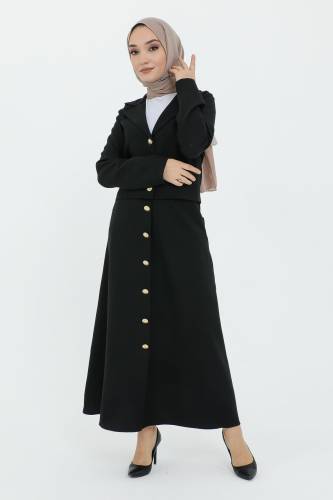 Eteği Düğme Detaylı Ceketli Takım TSD231217 Siyah 
