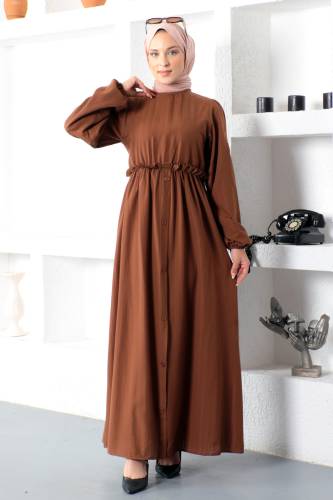 Eteği Düğme Detaylı Elbise TSD221206 Kahverengi - 1