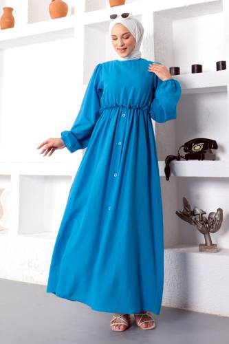 Eteği Düğme Detaylı Elbise TSD221206 Mavi - 2