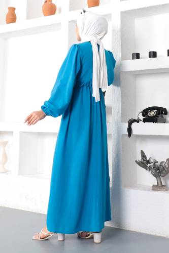 Eteği Düğme Detaylı Elbise TSD221206 Mavi - 5