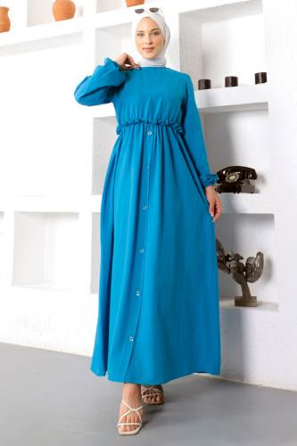 Eteği Düğme Detaylı Elbise TSD221206 Mavi - 1