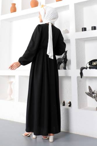 Eteği Düğme Detaylı Elbise TSD221206 Siyah - 5