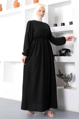 Eteği Düğme Detaylı Elbise TSD221206 Siyah - 4
