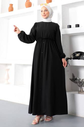 Eteği Düğme Detaylı Elbise TSD221206 Siyah - 1