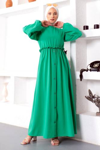 Eteği Düğme Detaylı Elbise TSD221206 Yeşil - 3
