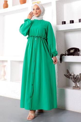 Eteği Düğme Detaylı Elbise TSD221206 Yeşil - 1