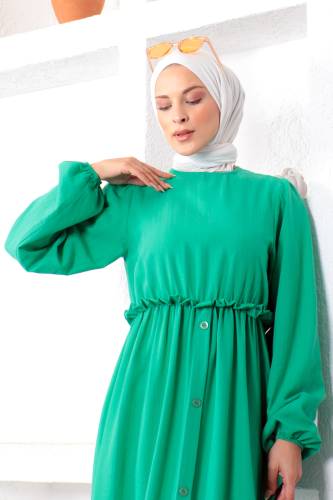 Eteği Düğme Detaylı Elbise TSD221206 Yeşil - 5