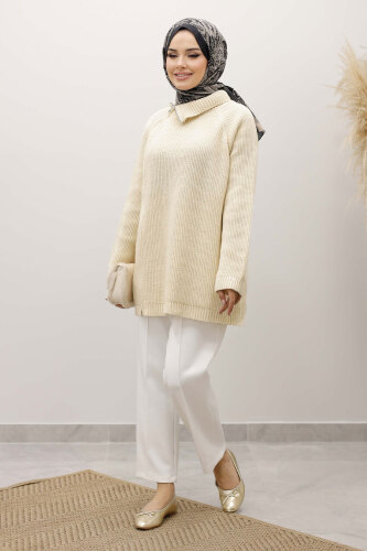 Fermuar Detaylı Triko Tunik TSD250254 Bej - 3