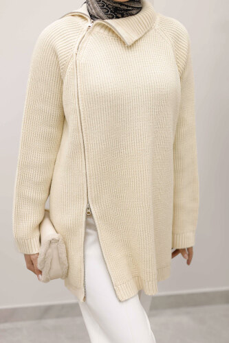 Fermuar Detaylı Triko Tunik TSD250254 Bej - 5