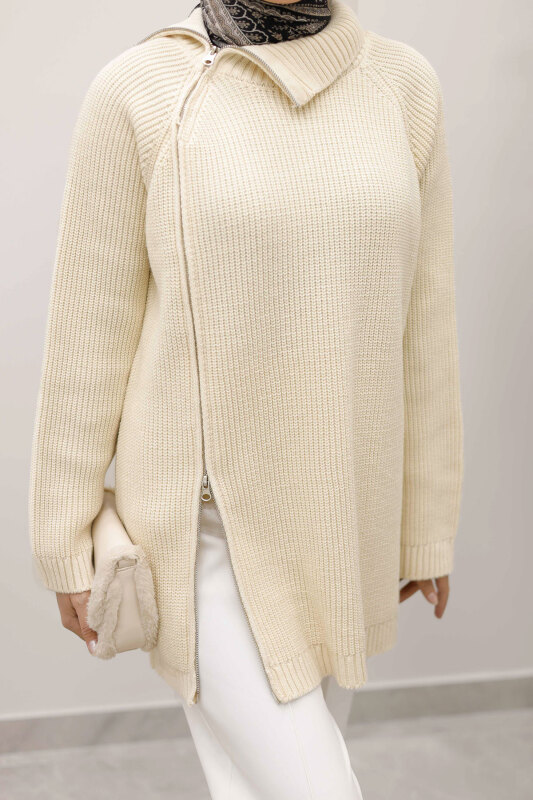 Fermuar Detaylı Triko Tunik TSD250254 Bej - 5