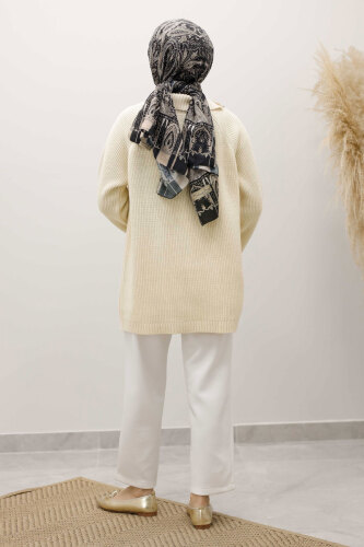 Fermuar Detaylı Triko Tunik TSD250254 Bej - 6