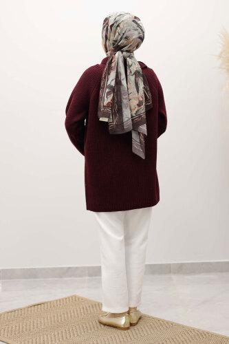 Fermuar Detaylı Triko Tunik TSD250254 Bordo - 6