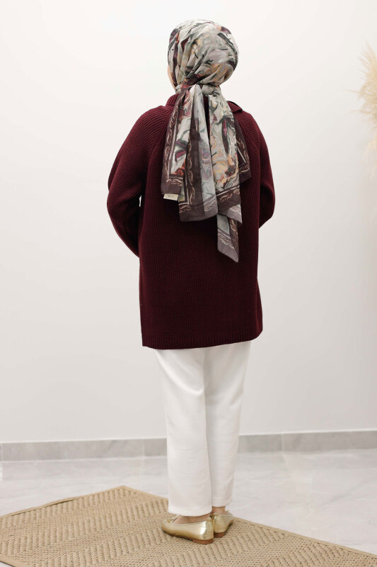 Fermuar Detaylı Triko Tunik TSD250254 Bordo - 6