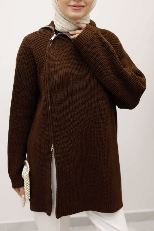 Fermuar Detaylı Triko Tunik TSD250254 Kahverengi - 4