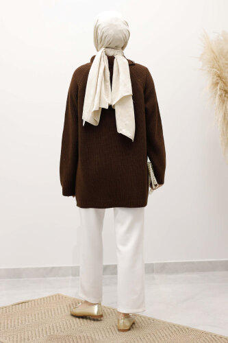 Fermuar Detaylı Triko Tunik TSD250254 Kahverengi - 6